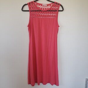Calvin Klein Dress 8 Pink Crochet Midi Sheath  Boho Stretch